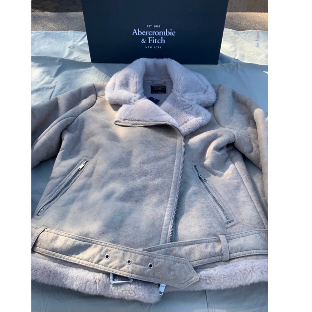 NWT Abercrombie & Fitch faux suede shearling suede moto jacket